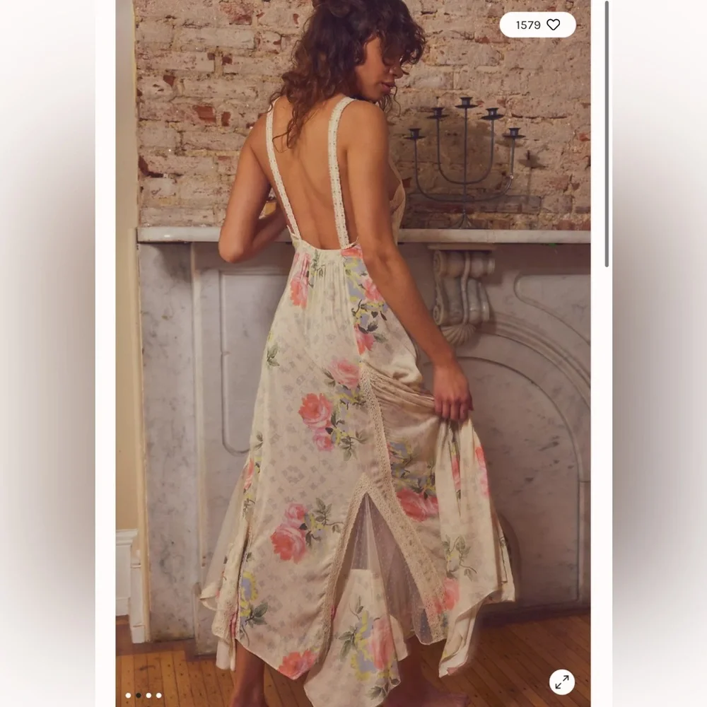 Free People Good Luck Charm Lace Floral Vintage maxi Slip Dress